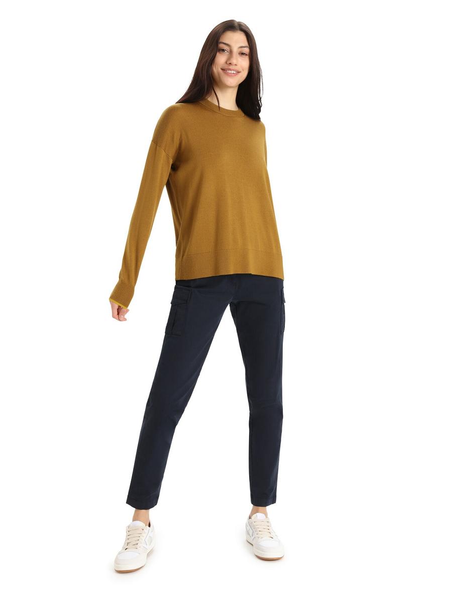 Clove / Silent Gold Women's Icebreaker Merino Shearer Crewe Sweaters | USA 1631VRWD